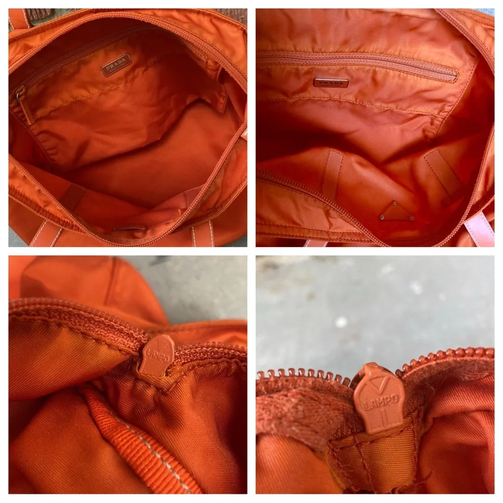 AUTHENTIC Prada Tessuto Nylon Saffiano Tote. Color: Papaya. - Picture 7 of 15